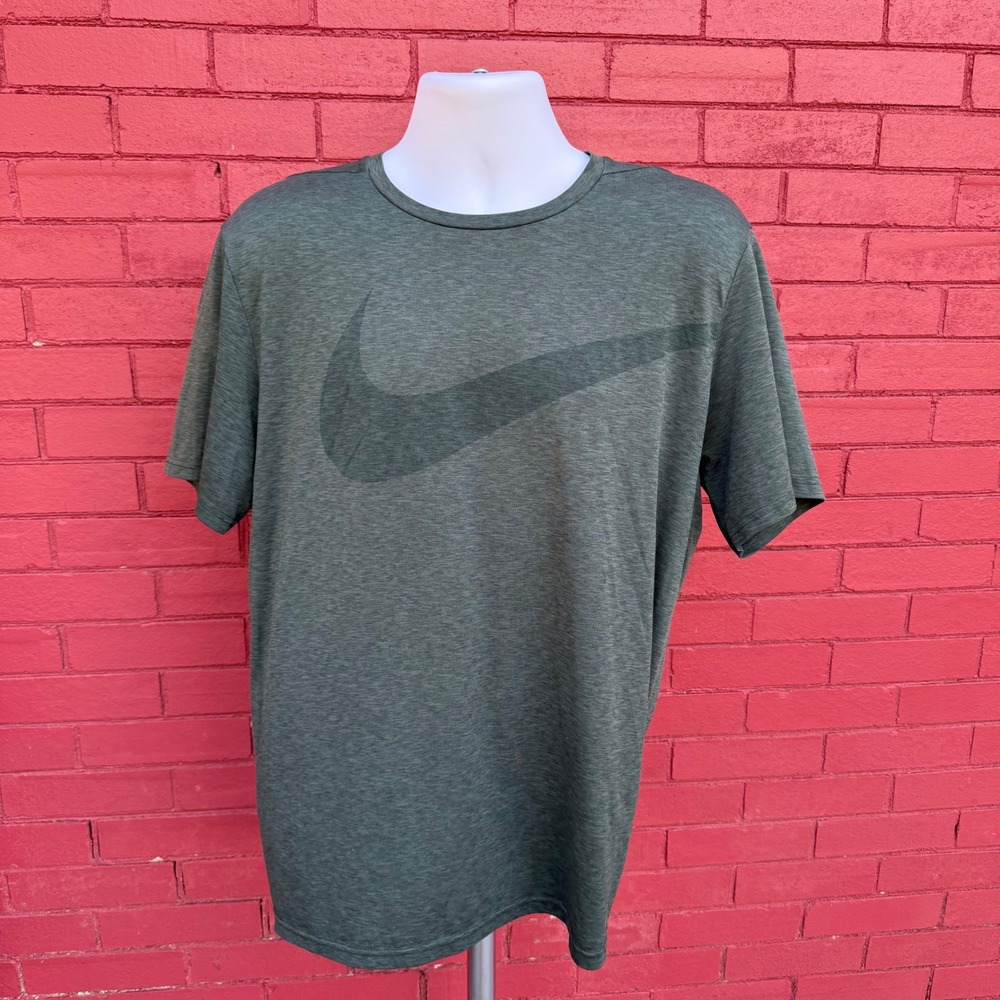 Nike Dri-Fit Mens Shirt XL Green Heathered Swoosh Graphic Training Gorpcore